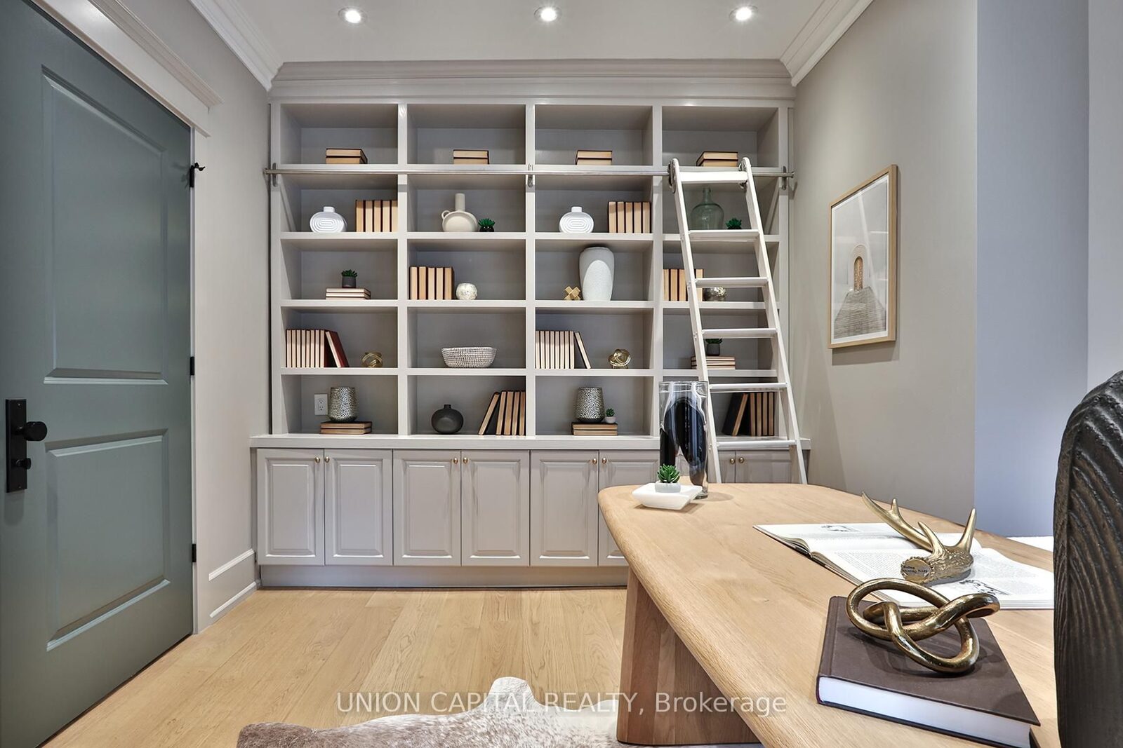 Library and home office with built-in shelving