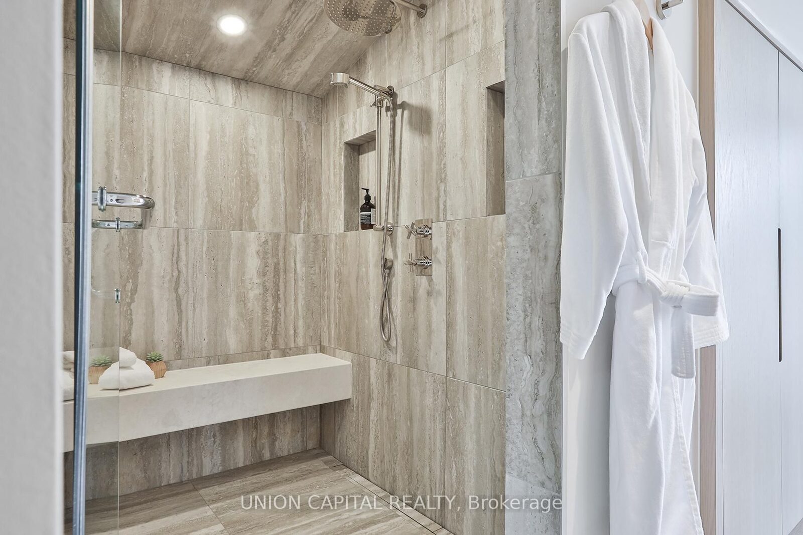 Spa-inspired ensuite with rainfall shower